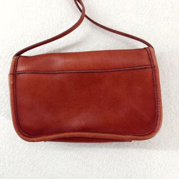 Vintage 70s Brown Leather Crossbody Bag Classic Turnlock Minimalist Quiet Luxury - Picture 6 of 9